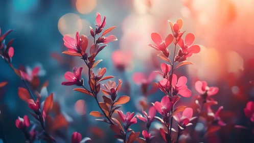 Digital close-up shows stylized pink foliage against soft bokeh
