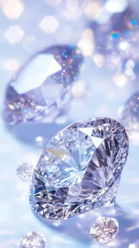 Cut diamonds scatter prismatic light across cool surface.