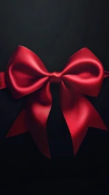 Velvety red ribbon bow glowing on a deep black backdrop.