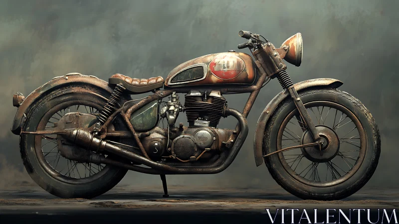 Rustic vintage motorcycle rendered with detailed metal wear