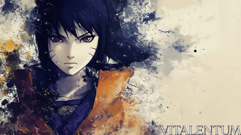 Fierce anime warrior emerges from bold splattered color