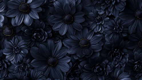 Dark blue floral arrangement with daisies and dahlia blooms