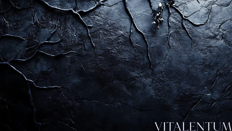 Dark stone surface with sparse branching roots detail.