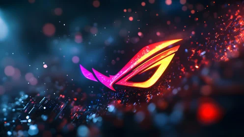 Futuristic ROG Logo in Neon Colors with Digital Effects.