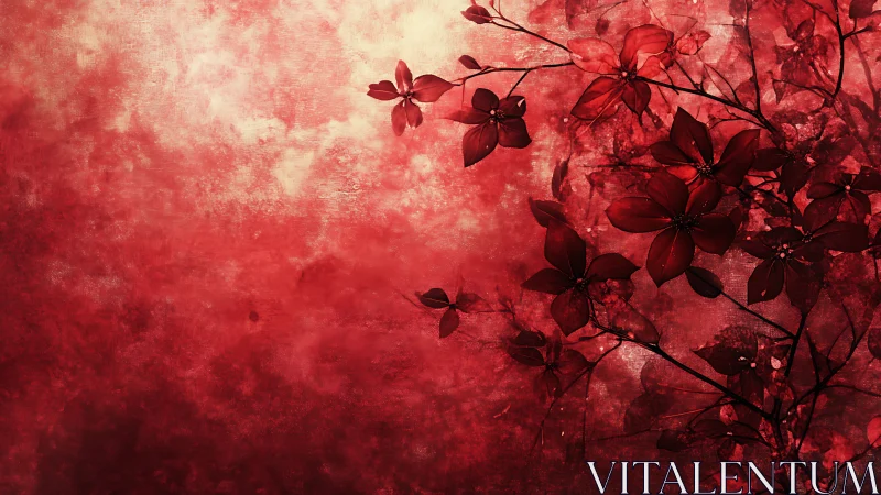 Red floral composition with gradated background texture.