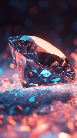 Macro-rendered brilliant diamond under bicolor cinematic lighting