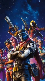 Starbound warriors strike bold poses in neon battle armor