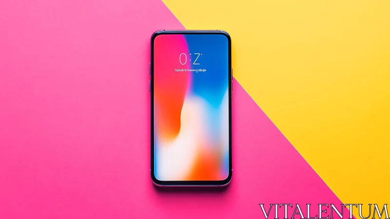 Mobile device displaying gradient interface on color-blocked background.