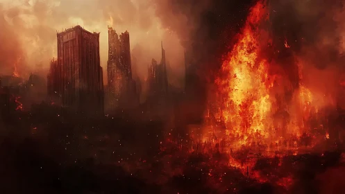 Apocalyptic Cityscape Engulfed in Massive Firestorm