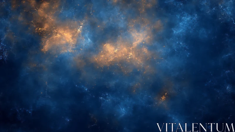 Blue cosmic nebula cloud with glowing orange light core