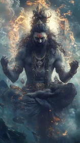 Storm-crowned ascetic meditates in a ring of cosmic fire.