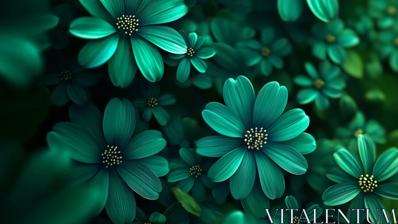 Turquoise Petals Dancing in Emerald Shadow.