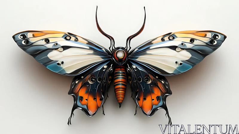 Mechanical butterfly sculpture shows glossy segmented wings