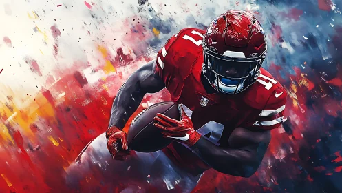 Gridiron comet in red armor slicing through painted storm.