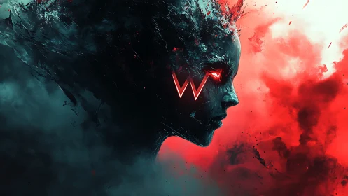 Neon-eyed void whisperer carves a W of light through chaos