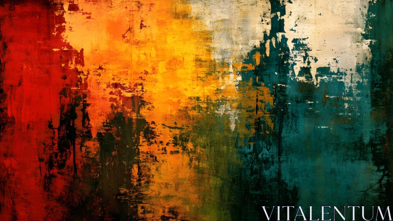 Vibrant Abstract Painting with Bold Red, Yellow, and Teal Palette.