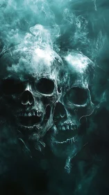 Ethereal skull spirits emerge from swirling teal mist.