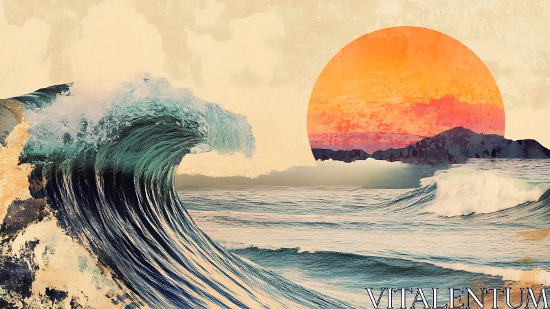 Tidal daydream waves bow to a painted ember sun.