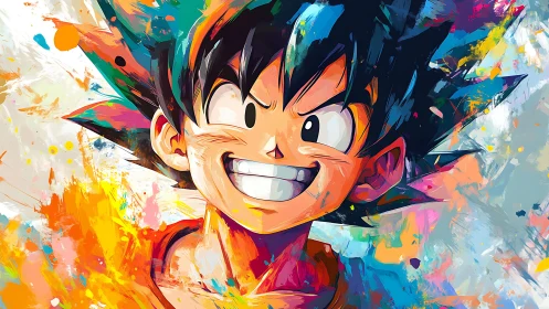 Energetic anime hero amid explosive abstract color bursts.