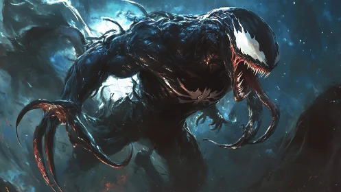 Symbiotic alien predator rendered in dynamic blue backlight.