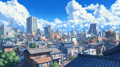 Urban skyline shows mixed low-rise housing and high towers