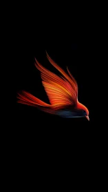 Digital painting of luminous red bird in minimalist void.