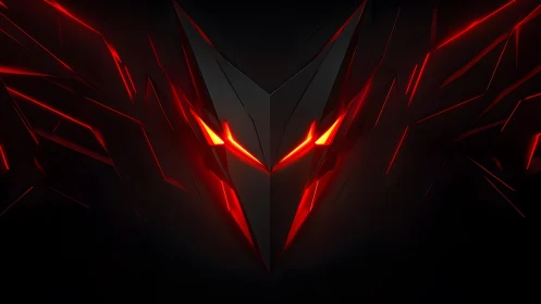 Futuristic Dark Abstract Face with Red Neon Highlights Digital Art.