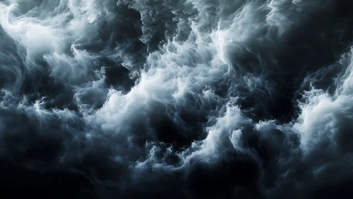 Monochrome abstract cloud and mist formation over dark void.