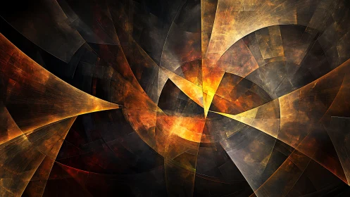 Fiery Abstract Fractal Art with Geometric Swirls and Bold Contrast.