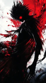 Crimson-eyed shadow wraith carving light from darkness.