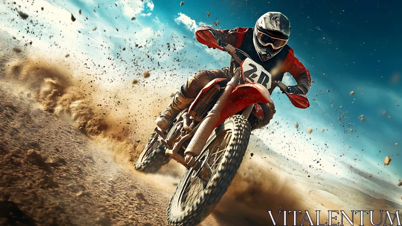 Motocross rider executes low-angle turn on dirt track