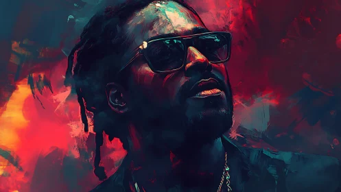 Moody neon portrait of a cool figure lost in color storm.