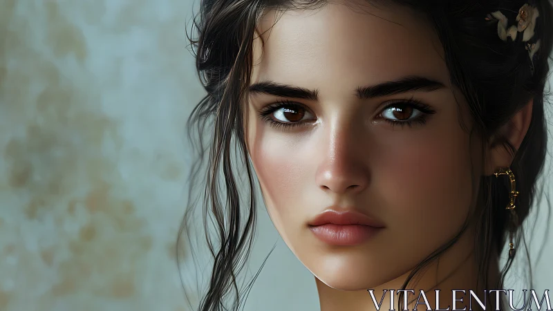 Photorealistic close-up portrait with soft diffuse lighting artistry.
