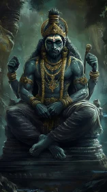 Stone jungle hush crowns a serene blue guardian king