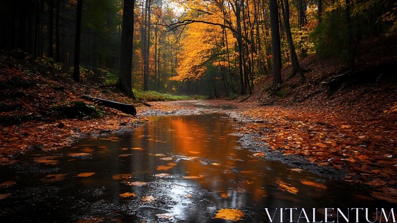 Autumn Stream Through Golden Forest Canopy