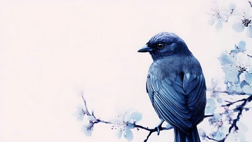 Blue Jay Portrait with Delicate Watercolor Floral Composition.