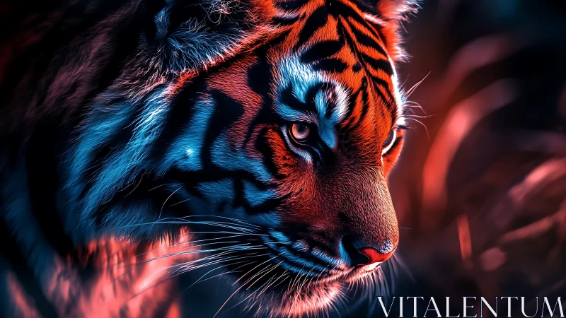Digital tiger portrait uses dual-tone lighting and tight crop