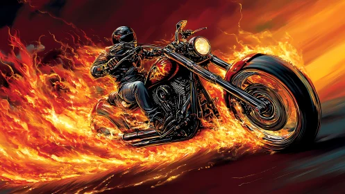 Flaming motorcycle rider cuts blazing trail through night