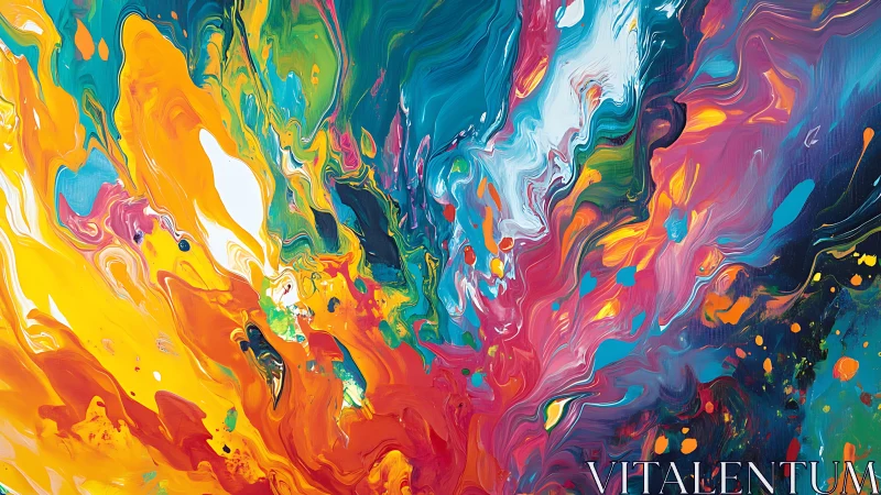 Bold abstract acrylic painting with vivid color swirls.