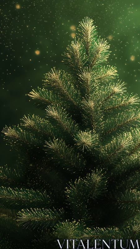 Rendered evergreen tree with illuminated needles against green field