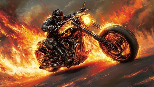 Inferno rider carving firelines across a blazing highway.