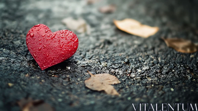Hope Blooming in the Rain: Red Heart on Weathered Ground.