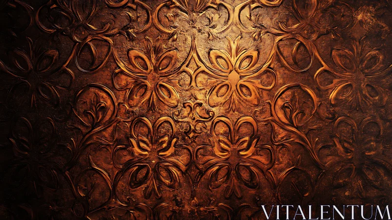 Molten floral arabesques glowing on dark textured bronze.