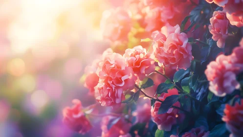 Backlit pink roses rendered in luminous photorealistic detail