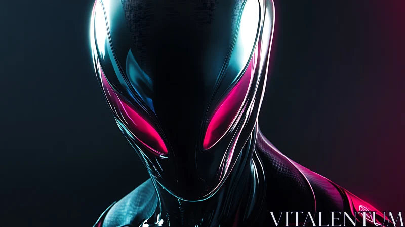 Sleek futuristic alien android head with neon pink glow.