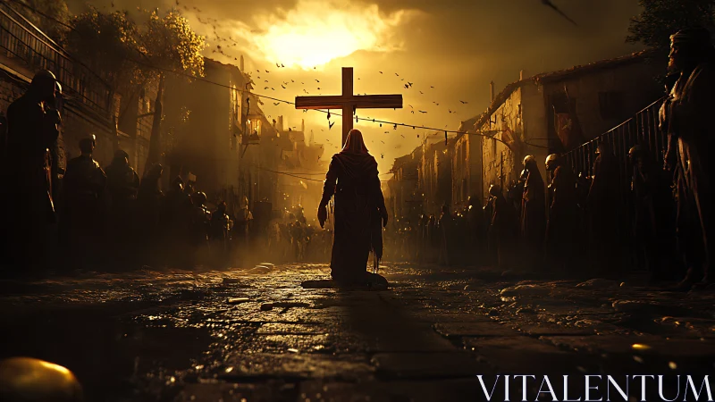 Sunlit crossroads of faith, solitude, and quiet resolve.