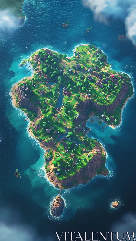 Aerial Heart-Shaped Island Archipelago with Biodiverse Temperate Vegetation