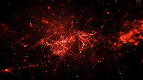 Abstract red neural network visualization with glowing nodes.