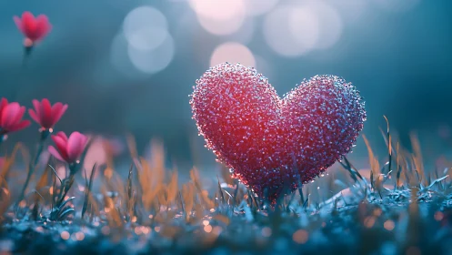 Glittering Red Heart Blooms in Dreamy Garden Scene