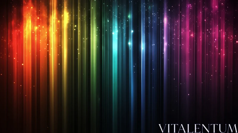 Shimmering rainbow light curtains drifting through night.